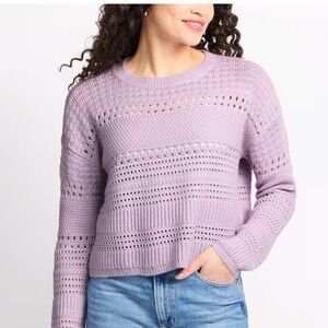 NWT RD Style Lacey Pointelle Sweater Light Purple Lavender Knit Open Weave Crop